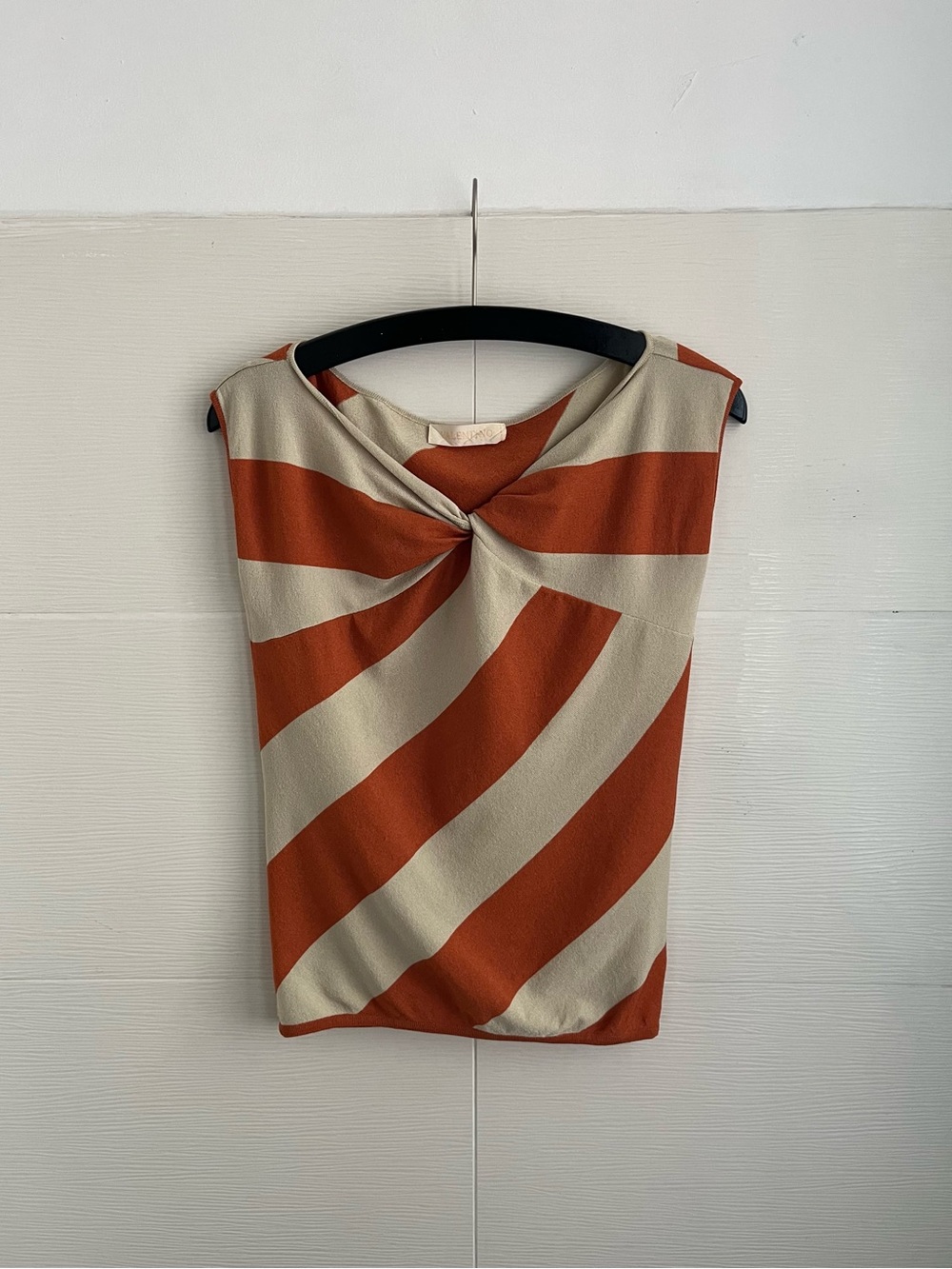 Valentino Twist Neck Sleeveless Stripe Top - Rust & Cream - size XS/S